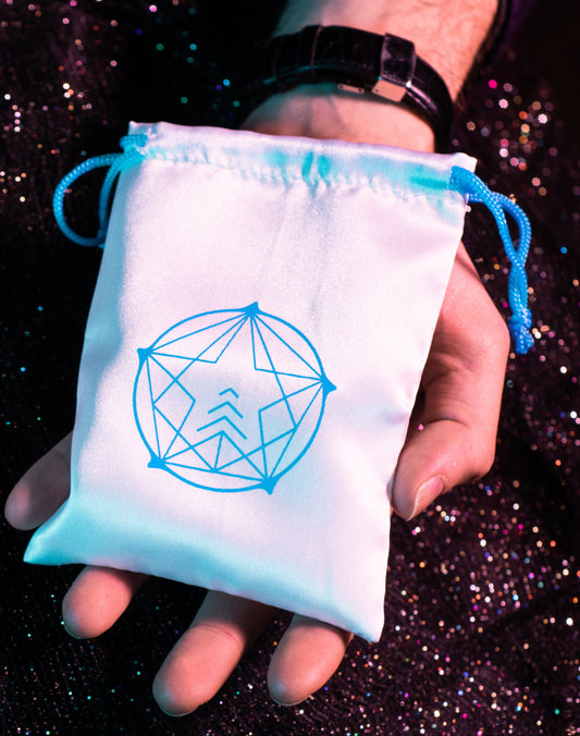 Mystic Satin Dice Bag – White with Geometric Sigil (Limited Edition)